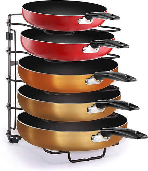 Simple Trending Adjustable Pan and Pot Lid Organizer Rack Holder, Kitchen Counter and Cabinet Organizer, Bronze