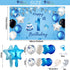 1st Birthday Decorations First Birthday Boy Backdrop 88 Pcs Blue Baby Boy First Birthday Party Supplies with Banner Foil Star Balloons Set for 1st Birthday Baby Shower Party Decorations Supplies