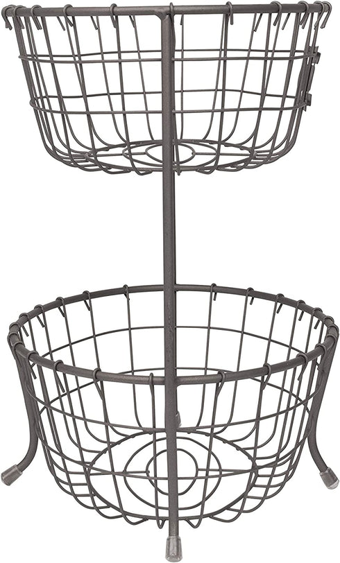 Spectrum Diversified Vintage Living Oval Server Stacked, 2-Tier Bowls, Dining Table & Kitchen Counter Organizer, Modern Fruit Basket Stand, Industrial Gray