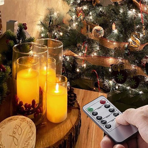 Homemory Flickering Flameless Candles, Battery Operated Acrylic LED Pillar Candles with Remote Control and Timer, Ivory White, Set of 3
