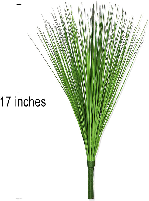 Beebel Artificial Plants 17" Artificial Onion Grass Bushes UV Resistant Plants Faux Shrubs Fake Wheat Grass Greenery Topiaries for Bathroom Home Office House Decorations (4 Pcs/Green)