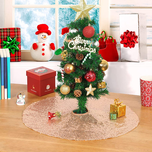 Rose Gold Christmas Tree Skirt 24 Inches Sequin Tree Skirt Small Tree Skirt for Christmas Decorations
