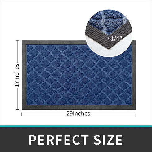 DEXI Door Mat Front Indoor Outdoor Doormat Small Heavy Duty Rubber Outside Floor Rug for Entryway Patio Waterproof Low-Profile,17"x29",Navy Blue