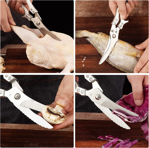 WAK Kitchen Scissors All Purpose Heavy Duty Sharp Kitchen Shears, Professional Poultry Shears, Spring Loaded Premium Metal Utility Shears, for Cutting Chicken, Bone, Fish, Meat, Chopping Vegetables