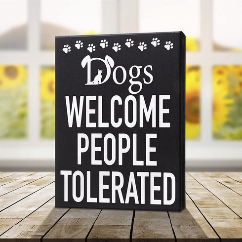 JennyGems Dogs Welcome People Tolerated Sign, 8x6 Inch Hanging Wall Art, American Made, Dog Decor, Dog Gifts, Funny Dog Signs