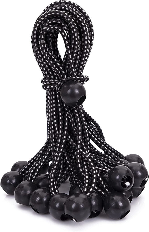 Kotap BB-11B Ball Bungee Cords with Elastic String for Canopy, Tarp, Straps, Tent, Poles and Wires, 11-Inch (25-Count), Black
