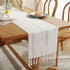 Rustic Farmhouse Style Linen Table Runner, Boho Embroidery Hemstitched Table Runners 108 inches Long with Tassels for Holiday Party and Dining Room Dresser Decor, 13 x 108 inch - Ivory