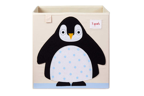 3 Sprouts Cube Storage Box - Organizer Container for Kids & Toddlers, Penguin