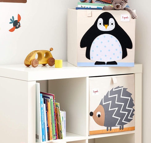 3 Sprouts Cube Storage Box - Organizer Container for Kids & Toddlers, Penguin