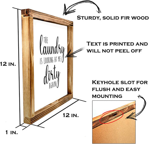 Laundry is Looking at Me Dirty Again Sign 12x12 Inch - Farmhouse Laundry Room Rustic Decor, Farmhouse Laundry Sign Decor, Square Laundry Sign, Wooden Laundry Sign, Laundry Looking at Me Dirty Sign