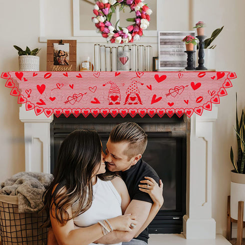 Tifeson Valentines Day Decor, Red Heart Valentines Fireplace Scarf, 20x90 Inch Gnome Lace Valentines Day Mantle Scarves Cover Fireplace Mantel Decor, Valentines Fireplace Decorations Party Supplies
