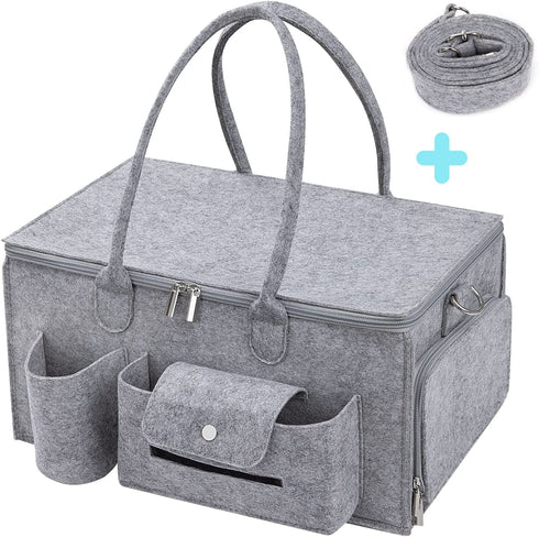DIMJ Large Capacity Baby Diaper Caddy Organizer with Lid, Shoulder Nursery Storage Bin for Changing Table and Car, Portable Large Baby Shower Basket for Diaper, Toys, Bottles, Wipes, Books