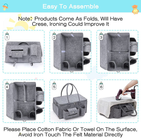 DIMJ Large Capacity Baby Diaper Caddy Organizer with Lid, Shoulder Nursery Storage Bin for Changing Table and Car, Portable Large Baby Shower Basket for Diaper, Toys, Bottles, Wipes, Books