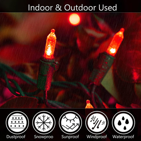 hemonie LED Christmas Lights, 33 Ft 100 LED UL Certified Commercial Grade Holiday String Light, End to End Connectable Indoor & Outdoor Green Wire Lights Set IP44 Waterproof(red)