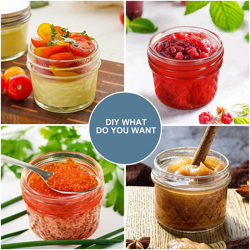 CycleMore 20 Pcs 4oz 100ml 4 oz Clear Glass Mini Mason Jars With Silver Separable Lids and Diamond appearance, Small Mason Jars Round Canning Jars Spice Jars for Honey, Jam, Jelly, Wedding Favors, Kitchen Food Storage