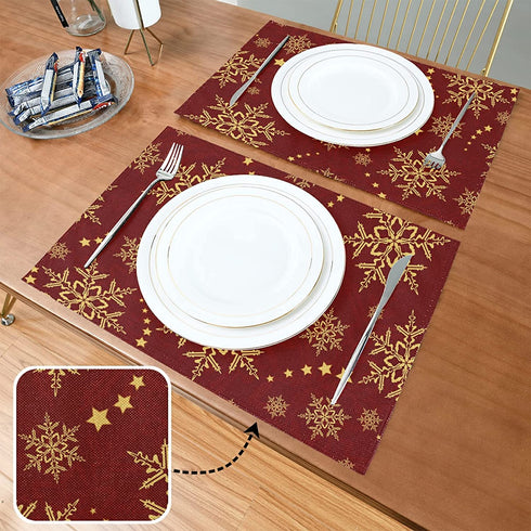 Christmas Snowflakes Red Placemats Set of 4 Non Slip Burlap Winter Table Mats Heat Resistant Washable Place Mats for Dining Home Kitchen 12 x 18 Inch