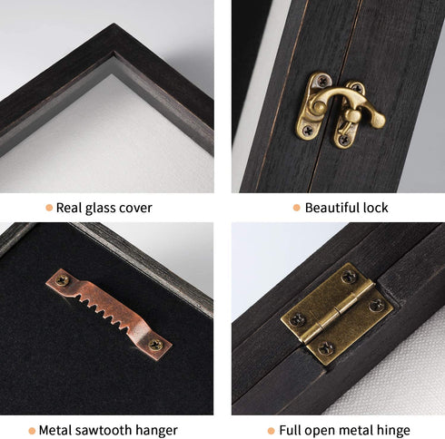 TJ.MOREE Shadow Box for Flowers 8 x 10 Shadowbox Display Case Picture Frame with Glass Window Door Wedding Bouquet Memorabilia Medals Military Photos Memory Box for Keepsakes - Rustic Black