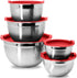Meal Prep Stainless Steel Mixing Bowls Set, Home, Refrigerator, and Kitchen Food Storage Organizers | Ecofriendly, Reusable, Heavy Duty By WHYSKO (With Red Lids)