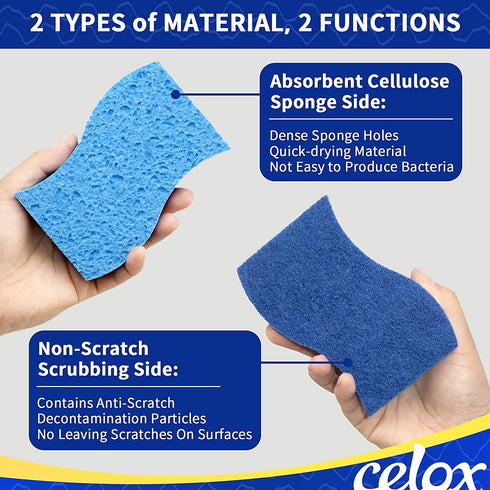 CELOX 24 Pack Non Scratch Dish Sponge, Dual Sided Kitchen Sponges for Dishes, Long Lasting Dishwashing Household Cleaning Sponges for Kitchen, Easy to Dry and Reusable