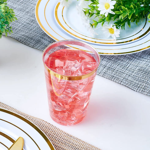 100 PACK Gold Plastic Cups,12 Oz Clear Plastic Cups Tumblers, Elegant Gold Rimmed Plastic Cups, Disposable Cups With Gold Rim Perfect For Wedding,Thanksgiving Day, Christmas Party Cups