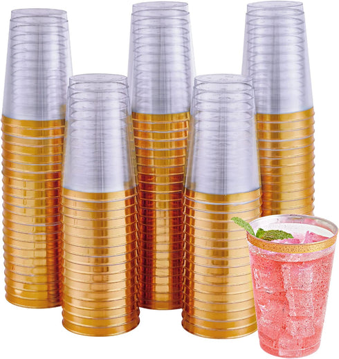 100 PACK Gold Plastic Cups,12 Oz Clear Plastic Cups Tumblers, Elegant Gold Rimmed Plastic Cups, Disposable Cups With Gold Rim Perfect For Wedding,Thanksgiving Day, Christmas Party Cups