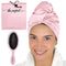 THE PERFECT HAIRCARE Ultra-Fine Microfiber Hair Towel Wrap & Wet/Dry Detangling Hair Brush Anti-Frizz Turban for Curly or Wavy Haired Women Girls & Kids - Quick Drying - Good for Travel (Pink)