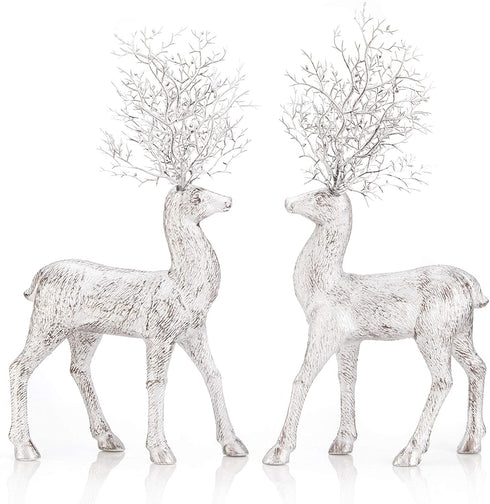 iPEGTOP 2 Pcs Rustic Christmas Reindeer Elk Holiday Figurines Decoration Christmas Standing Deer, Home Office Decor Statues Party Supplies
