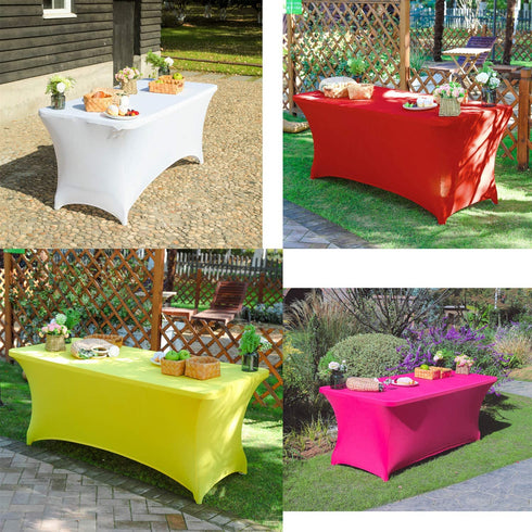 Spandex Fitted Stretch Tablecloth Rectangular Polyester Table Cover for Wedding Banquet Party ( 6 ft. Open Back, Pink )