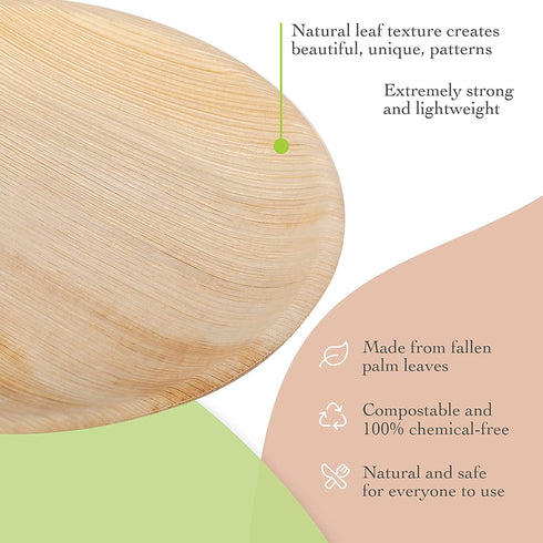 Naturally Chic Palm Leaf Plates - 10 Inch Round - Bamboo Like, Eco Friendly, Disposable, Compostable and Biodegradable Plates for Weddings, Parties and Events