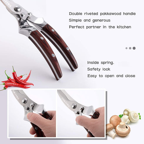 SMTENG sharp Poultry Shears?Good Grips Spring Loaded Poultry Scissors, Heavy Duty Kitchen Shears For Meat, Poultry & More, Multipurpose Kitchen Scissors with Pakka wood ox horn handle