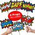 Bigtime Signs XL Superhero Backdrop with 6 Comic Action Word Photo Booth Props - Compliments any Super Hero Birthday Party - 4 foot x 6 ft - Cityscape Back Drop Banner Decoration Hangs on Wall Easily