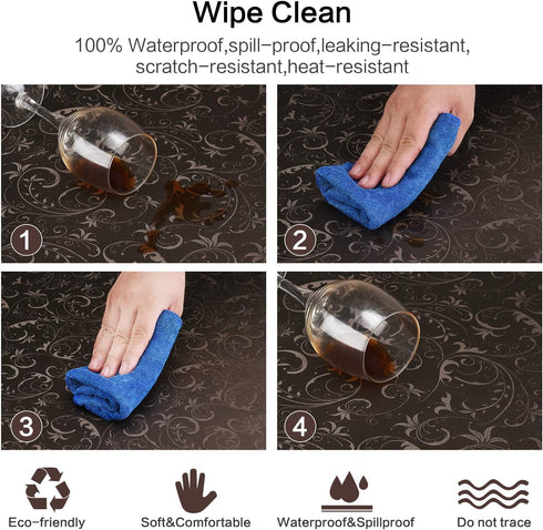 Locika Washable Vinyl Tablecloth Easy Care Dinning Tablecloth Rectangle Heavy Plastic Tablecloth Waterproof Spillproof Vinyl Tablecloth (Chocolate, 60" X 120" Rectangle/Oblong)