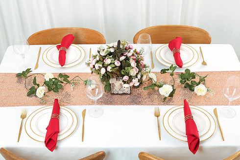 QueenDream Sequin Table Runners Rose Gold 4 Pieces 13 x 80 inch Birthday Party Table Runners