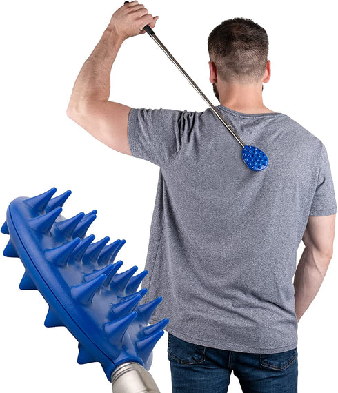 XL Big Stick Extendable Cactus Back Scratcher, Sturdy, Sharp, Satisfying, Ultimate Scratch Relief for Itching on Back, Neck, Head, Beard, and Body, Dual Sided with Aggressive and Medium Spikes (Blue)