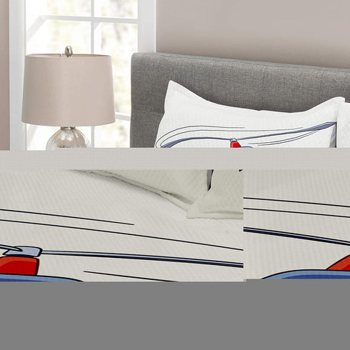 Lunarable Helicopter Bedspread, Cartoon Style Helicopter Character Flying Transportation Plane Chopper, Decorative Quilted 3 Piece Coverlet Set with 2 Pillow Shams, King Size, Vermilion Lavender