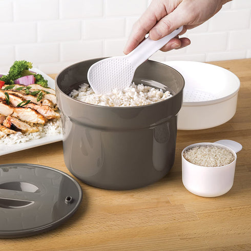 Progressive International Microwave Rice Cooker, 5 Piece Set, Gray