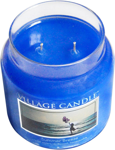 Village Candle Summer Breeze Large Glass Apothecary Jar Scented Candle, 21.25 oz, Blue, 21 Ounce