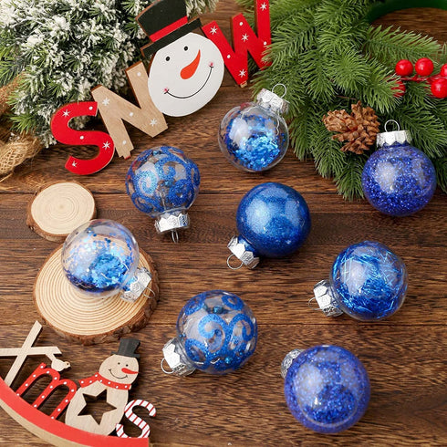 Wironlst 60mm/2.36" Christmas Ball Ornaments Shatterproof Clear Large Plastic Hanging Ball Decorative Baubles Set with Stuffed Delicate Decorations (30 Counts, Blue)