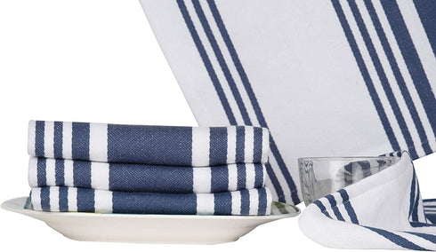 Urban Villa Set of 6 Kitchen Towels Highly Absorbent 100% Cotton Dish Towel 20X30 Inch with Mitered Corners Trendy Stripes Indigo Blue/White Bar Towels & Tea Towels