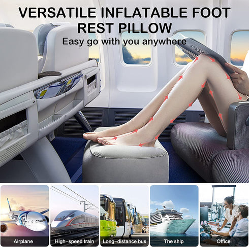 JefDiee Inflatable Travel Foot Rest Pillow, Kids Airplane Bed, Adjustable 3 Layers Height Leg Rest Pillow, Adults Travel Essentials Great for Airplane, Office, Home, Trains, Cars