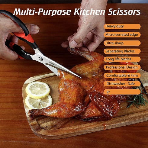 QMVESS Kitchen Scissors 2-Pack Kitchen Shears Heavy Duty, Ultra Sharp Stainless Steel Food Scissors Multipurpose Meat Scissors Dishwasher Safe for Chicken, Fish, Meat, Vegetables, Herbs, BBQ