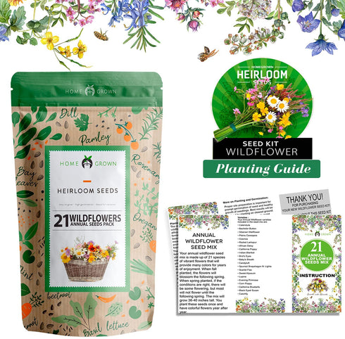 112,000+ Wildflower Seeds: Bulk Mix of 21 Varieties, Non-GMO Wild Flower Seed | Bee and Butterfly Garden Variety Pack | Annual Flowers Seeds for Planting | Native Wildflower Plants for Your Garden