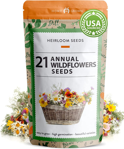 112,000+ Wildflower Seeds: Bulk Mix of 21 Varieties, Non-GMO Wild Flower Seed | Bee and Butterfly Garden Variety Pack | Annual Flowers Seeds for Planting | Native Wildflower Plants for Your Garden
