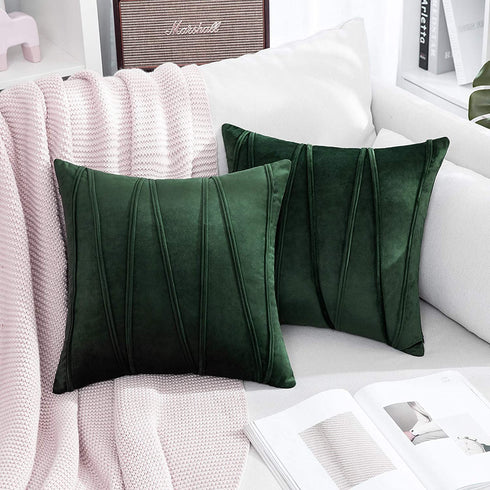 MIULEE Pack of 2 Boho Velvet Throw Pillow Covers Decorative Soft Solid Outdoor Cushion Covers for Couch Bed Sofa 18x18 Inch Army Green