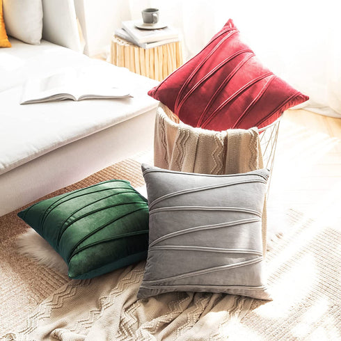MIULEE Pack of 2 Boho Velvet Throw Pillow Covers Decorative Soft Solid Outdoor Cushion Covers for Couch Bed Sofa 18x18 Inch Army Green