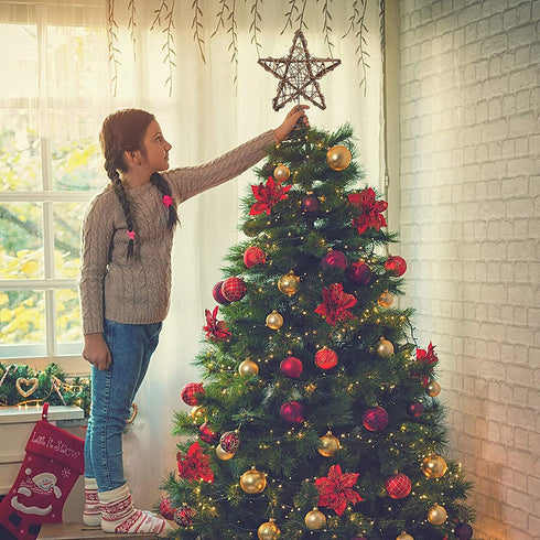 LAWOHO Christmas Tree Topper Star Rustic Rattan Natural Star Treetop 10 inch Christmas Tree and Holiday Seasonal Decoration Fit for General Size Christmas Tree