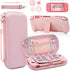 BRHE Pink Travel Carrying Case Accessories Kit for Switch Lite, Hard Protective Cover Skin Shell with Stand, Glass Screen Protector, Thumb Grip Caps 9 in 1