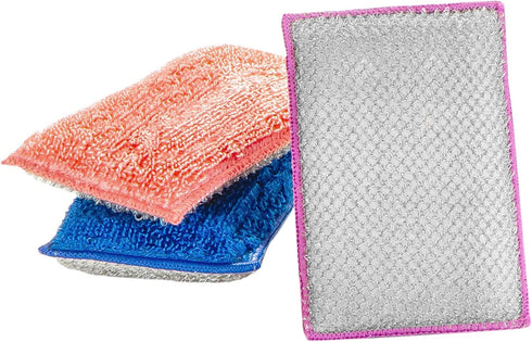 Smart Design Non Scratch Scrub Sponge with Bamboo Odorless Rayon Fiber - Set of 3 - Ultra Absorbent - Soft & Scrubber Side - Cleaning, Dishes, & Hard Stains - Violet Blue Coral
