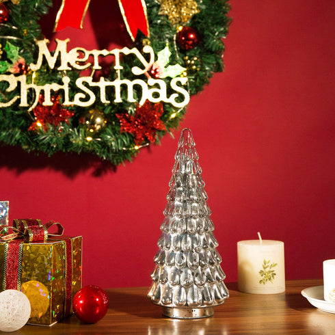 Diamond Star Mercury Glass Christmas Tree Christmas Decoration for Window Tabletop Mantel ( Silver with Embossed Texture, 12.5" Height X 5.5" Diameter )