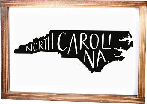 North Carolina Sign - Rustic Farmhouse Decor for the Home - North Carolina State Sign, Modern Farmhouse State Gift, North Carolina Wall Decor, State Souvenir with Solid Wood Frame 11x16 Inch